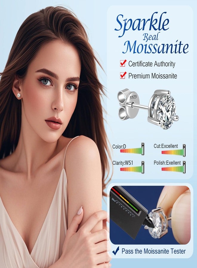 SecreTalk 1-4ct Moissanite Stud Earrings for Women - 3 Prong 925 Sterling Silver D Color Ideal Cut Earrings with Certificate of Authenticity (2CT) - Image 2